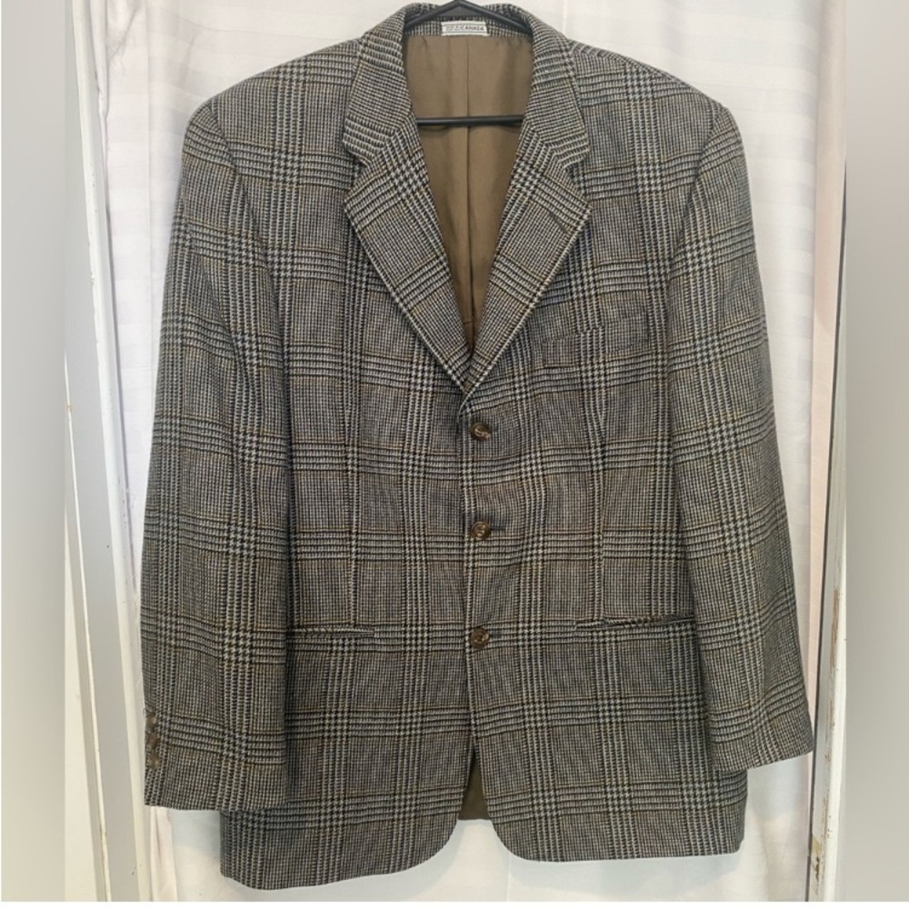 Men's 100% Virgin Wool Glen Check Plaid Single Breasted Blazer 42R Dark Academia